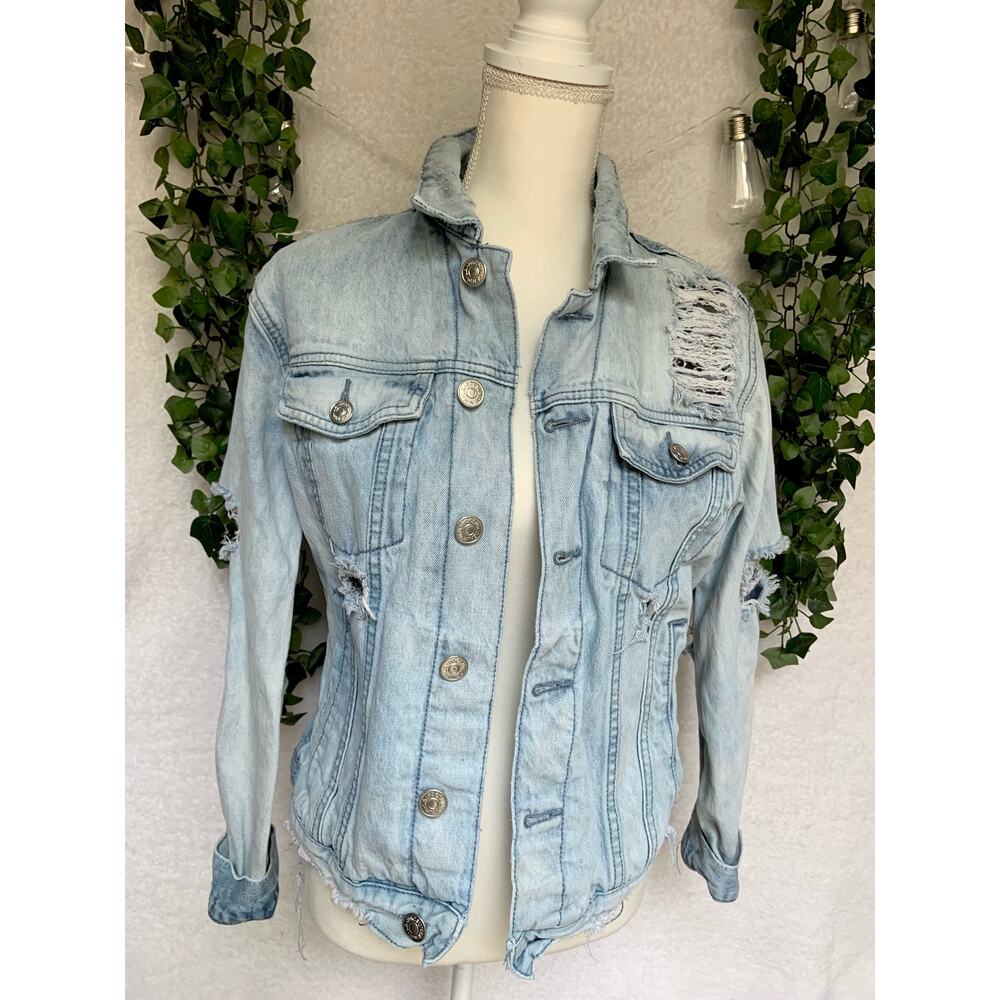 PacSun Cotton Distressed Denim Jean Jacket Men's Small - Picture 4 of 10